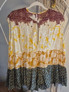 Free People Floral Patchwork Sleeveless Tunic - Cream, Burgundy, Mustard